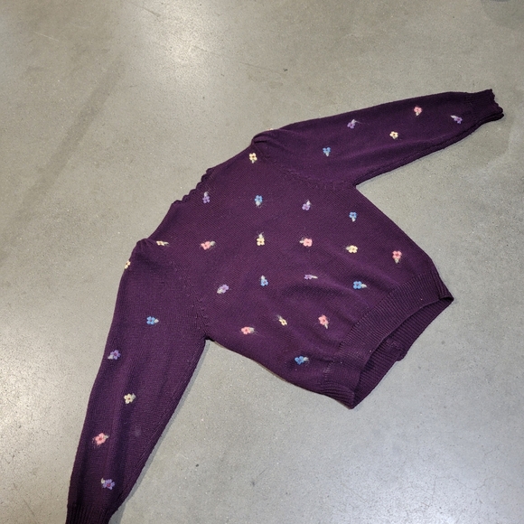 Herman Geist Button Down Cardigan Hand Embroidered Wool Sweater Plum Size M - Picture 6 of 16